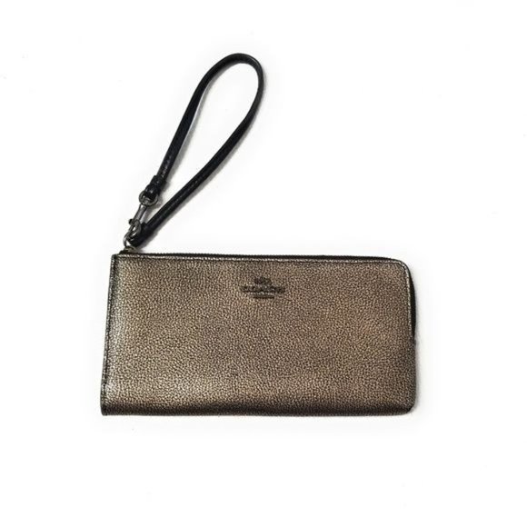 Coach Large Corner Zip Wristlet Wallet in Metallic Brass - Picture 1 of 7